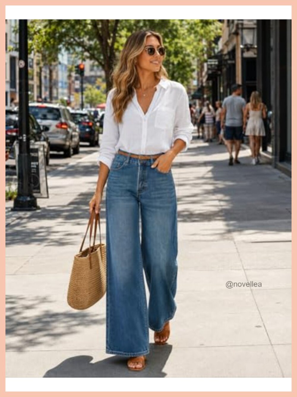 High Waisted Baggy Jeans - Stretchy Wide Leg Tummy Control Straight Leg Denim - Picture 2 of 5